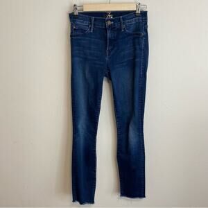 Mother Denim Double Fray Charmer Crop Jeans Photo Finish Dark Blue Denim Size 25